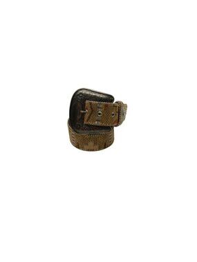 Elite Woven Faux Leather Belt Sz S Brown Black Silver Tone Buckle Trim Western